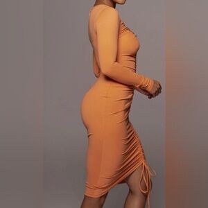 Ruched long sleeve dress in purple